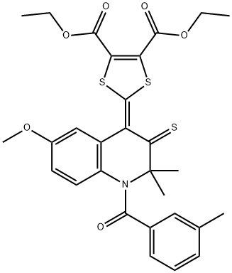 diethyl 2-(6-methoxy-2,2-dimethyl-1-(3-methylbenzoyl)-3-thioxo-2,3-dihydro-4(1H)-quinolinylidene)-1,3-dithiole-4,5-dicarboxylate Structure