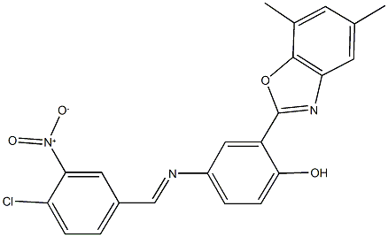 4-({4-chloro-3-nitrobenzylidene}amino)-2-(5,7-dimethyl-1,3-benzoxazol-2-yl)phenol 化学構造式