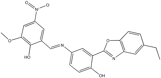 2-({[3-(5-ethyl-1,3-benzoxazol-2-yl)-4-hydroxyphenyl]imino}methyl)-4-nitro-6-methoxyphenol,330562-86-2,结构式