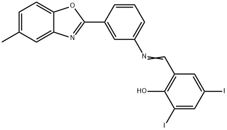 2,4-diiodo-6-({[3-(5-methyl-1,3-benzoxazol-2-yl)phenyl]imino}methyl)phenol Structure