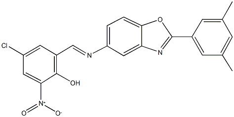 4-chloro-2-({[2-(3,5-dimethylphenyl)-1,3-benzoxazol-5-yl]imino}methyl)-6-nitrophenol 结构式