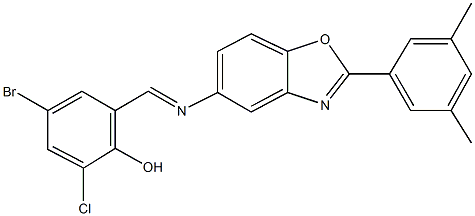 4-bromo-2-chloro-6-({[2-(3,5-dimethylphenyl)-1,3-benzoxazol-5-yl]imino}methyl)phenol Structure