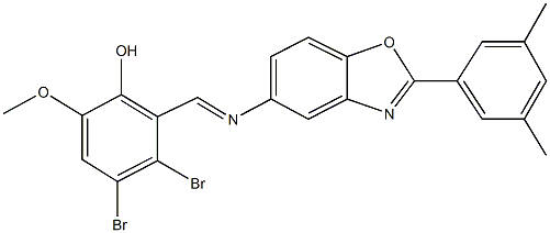 3,4-dibromo-2-({[2-(3,5-dimethylphenyl)-1,3-benzoxazol-5-yl]imino}methyl)-6-methoxyphenol 结构式