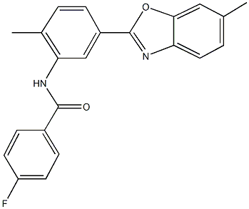 4-fluoro-N-[2-methyl-5-(6-methyl-1,3-benzoxazol-2-yl)phenyl]benzamide 化学構造式