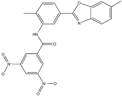 3,5-bisnitro-N-[2-methyl-5-(6-methyl-1,3-benzoxazol-2-yl)phenyl]benzamide Struktur