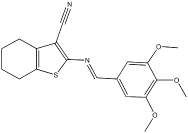 2-[(3,4,5-trimethoxybenzylidene)amino]-4,5,6,7-tetrahydro-1-benzothiophene-3-carbonitrile Structure