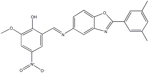 2-({[2-(3,5-dimethylphenyl)-1,3-benzoxazol-5-yl]imino}methyl)-4-nitro-6-methoxyphenol Struktur
