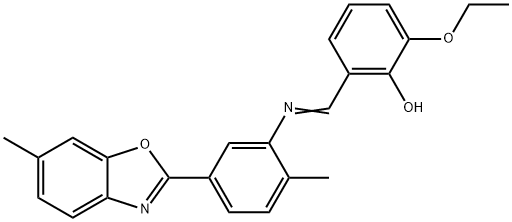 2-ethoxy-6-({[2-methyl-5-(6-methyl-1,3-benzoxazol-2-yl)phenyl]imino}methyl)phenol 化学構造式