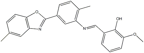 2-methoxy-6-({[2-methyl-5-(5-methyl-1,3-benzoxazol-2-yl)phenyl]imino}methyl)phenol Structure