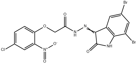 2-{4-chloro-2-nitrophenoxy}-N'-(5,7-dibromo-2-oxo-1,2-dihydro-3H-indol-3-ylidene)acetohydrazide,330570-56-4,结构式