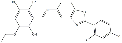 3,4-dibromo-2-({[2-(2,4-dichlorophenyl)-1,3-benzoxazol-5-yl]imino}methyl)-6-ethoxyphenol Structure