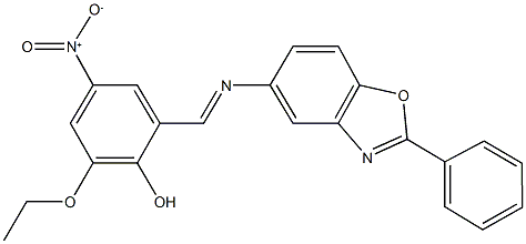 2-ethoxy-4-nitro-6-{[(2-phenyl-1,3-benzoxazol-5-yl)imino]methyl}phenol Structure