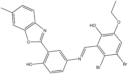 3,4-dibromo-6-ethoxy-2-({[4-hydroxy-3-(6-methyl-1,3-benzoxazol-2-yl)phenyl]imino}methyl)phenol Structure