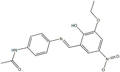 N-[4-({3-ethoxy-2-hydroxy-5-nitrobenzylidene}amino)phenyl]acetamide 化学構造式