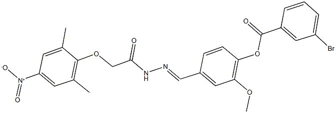 4-[2-({4-nitro-2,6-dimethylphenoxy}acetyl)carbohydrazonoyl]-2-methoxyphenyl 3-bromobenzoate Structure