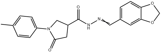 N'-(1,3-benzodioxol-5-ylmethylene)-1-(4-methylphenyl)-5-oxo-3-pyrrolidinecarbohydrazide Structure