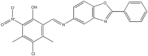 4-chloro-2-nitro-3,5-dimethyl-6-{[(2-phenyl-1,3-benzoxazol-5-yl)imino]methyl}phenol|