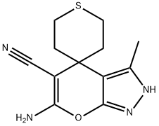 6-amino-5-cyano-3-methyl-2,4-dihydrospiro[pyrano[2,3-c]pyrazole-4,4'-(2'H)-thiopyran] Structure