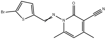 1-{[(5-bromo-2-thienyl)methylene]amino}-4,6-dimethyl-2-oxo-1,2-dihydro-3-pyridinecarbonitrile,330645-82-4,结构式