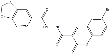 N'-(1,3-benzodioxol-5-ylcarbonyl)-6-bromo-2-oxo-2H-chromene-3-carbohydrazide Struktur