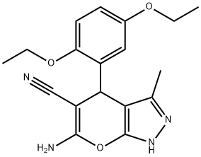 6-amino-4-(2,5-diethoxyphenyl)-3-methyl-1,4-dihydropyrano[2,3-c]pyrazole-5-carbonitrile 结构式