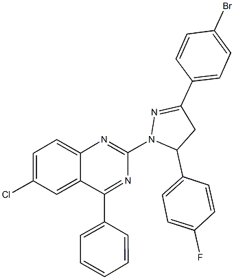 2-[3-(4-bromophenyl)-5-(4-fluorophenyl)-4,5-dihydro-1H-pyrazol-1-yl]-6-chloro-4-phenylquinazoline Structure