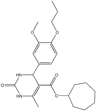cycloheptyl 4-(3-methoxy-4-propoxyphenyl)-6-methyl-2-oxo-1,2,3,4-tetrahydro-5-pyrimidinecarboxylate 化学構造式