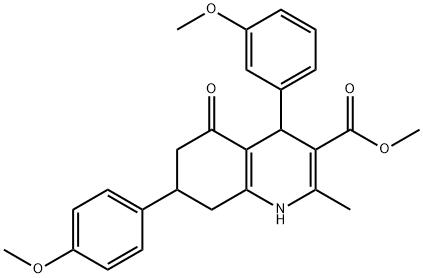 methyl 4-(3-methoxyphenyl)-7-(4-methoxyphenyl)-2-methyl-5-oxo-1,4,5,6,7,8-hexahydro-3-quinolinecarboxylate 化学構造式