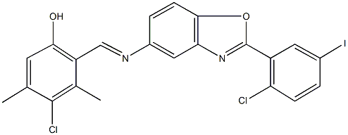 4-chloro-2-({[2-(2-chloro-5-iodophenyl)-1,3-benzoxazol-5-yl]imino}methyl)-3,5-dimethylphenol Structure