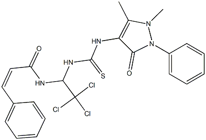 3-phenyl-N-[2,2,2-trichloro-1-({[(1,5-dimethyl-3-oxo-2-phenyl-2,3-dihydro-1H-pyrazol-4-yl)amino]carbothioyl}amino)ethyl]acrylamide Struktur