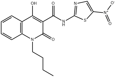 1-butyl-4-hydroxy-N-{5-nitro-1,3-thiazol-2-yl}-2-oxo-1,2-dihydroquinoline-3-carboxamide 结构式