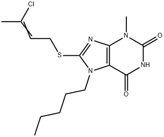 8-[(3-chloro-2-butenyl)sulfanyl]-3-methyl-7-pentyl-3,7-dihydro-1H-purine-2,6-dione Struktur
