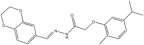 N'-(2,3-dihydro-1,4-benzodioxin-6-ylmethylene)-2-(5-isopropyl-2-methylphenoxy)acetohydrazide 化学構造式