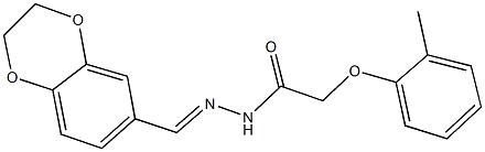 N'-(2,3-dihydro-1,4-benzodioxin-6-ylmethylene)-2-(2-methylphenoxy)acetohydrazide 化学構造式