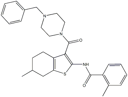 N-{3-[(4-benzyl-1-piperazinyl)carbonyl]-6-methyl-4,5,6,7-tetrahydro-1-benzothien-2-yl}-2-methylbenzamide Structure