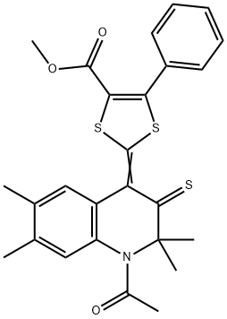 methyl 2-(1-acetyl-2,2,6,7-tetramethyl-3-thioxo-2,3-dihydro-4(1H)-quinolinylidene)-5-phenyl-1,3-dithiole-4-carboxylate Struktur