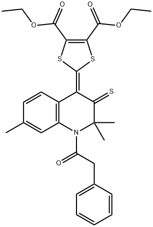 diethyl 2-(2,2,7-trimethyl-1-(phenylacetyl)-3-thioxo-2,3-dihydro-4(1H)-quinolinylidene)-1,3-dithiole-4,5-dicarboxylate 化学構造式