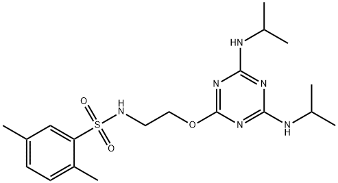 N-(2-{[4,6-bis(isopropylamino)-1,3,5-triazin-2-yl]oxy}ethyl)-2,5-dimethylbenzenesulfonamide 化学構造式