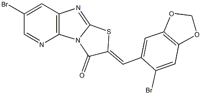 7-bromo-2-[(6-bromo-1,3-benzodioxol-5-yl)methylene][1,3]thiazolo[2',3':2,3]imidazo[4,5-b]pyridin-3(2H)-one 化学構造式