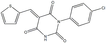 1-(4-chlorophenyl)-5-(2-thienylmethylene)-2,4,6(1H,3H,5H)-pyrimidinetrione 化学構造式