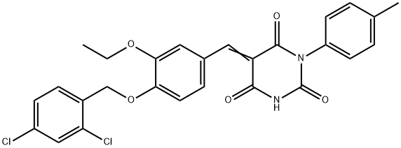 5-{4-[(2,4-dichlorobenzyl)oxy]-3-ethoxybenzylidene}-1-(4-methylphenyl)-2,4,6(1H,3H,5H)-pyrimidinetrione Structure