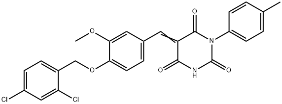 5-{4-[(2,4-dichlorobenzyl)oxy]-3-methoxybenzylidene}-1-(4-methylphenyl)-2,4,6(1H,3H,5H)-pyrimidinetrione Struktur