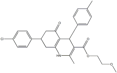 2-methoxyethyl 7-(4-chlorophenyl)-2-methyl-4-(4-methylphenyl)-5-oxo-1,4,5,6,7,8-hexahydro-3-quinolinecarboxylate 化学構造式