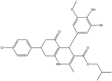 isobutyl 4-(3-bromo-4-hydroxy-5-methoxyphenyl)-7-(4-chlorophenyl)-2-methyl-5-oxo-1,4,5,6,7,8-hexahydro-3-quinolinecarboxylate Structure