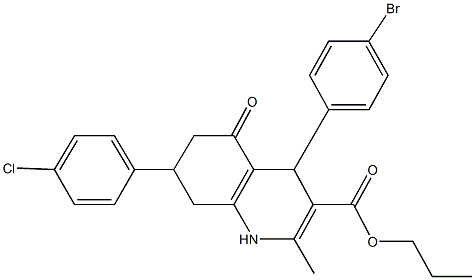 propyl 4-(4-bromophenyl)-7-(4-chlorophenyl)-2-methyl-5-oxo-1,4,5,6,7,8-hexahydro-3-quinolinecarboxylate Struktur