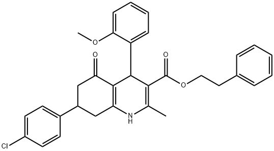 2-phenylethyl 7-(4-chlorophenyl)-4-(2-methoxyphenyl)-2-methyl-5-oxo-1,4,5,6,7,8-hexahydro-3-quinolinecarboxylate|