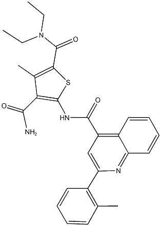 N~2~,N~2~-diethyl-3-methyl-5-({[2-(2-methylphenyl)-4-quinolinyl]carbonyl}amino)-2,4-thiophenedicarboxamide Struktur