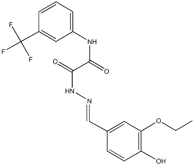 2-[2-(3-ethoxy-4-hydroxybenzylidene)hydrazino]-2-oxo-N-[3-(trifluoromethyl)phenyl]acetamide 化学構造式