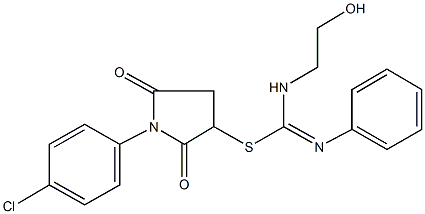 1-(4-chlorophenyl)-2,5-dioxo-3-pyrrolidinyl N-(2-hydroxyethyl)-N'-phenylimidothiocarbamate Structure