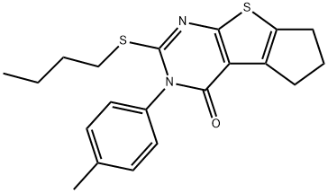2-(butylsulfanyl)-3-(4-methylphenyl)-3,5,6,7-tetrahydro-4H-cyclopenta[4,5]thieno[2,3-d]pyrimidin-4-one 结构式